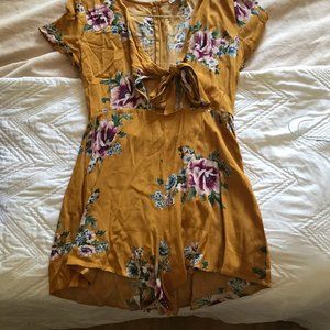mustard yellow floral romper